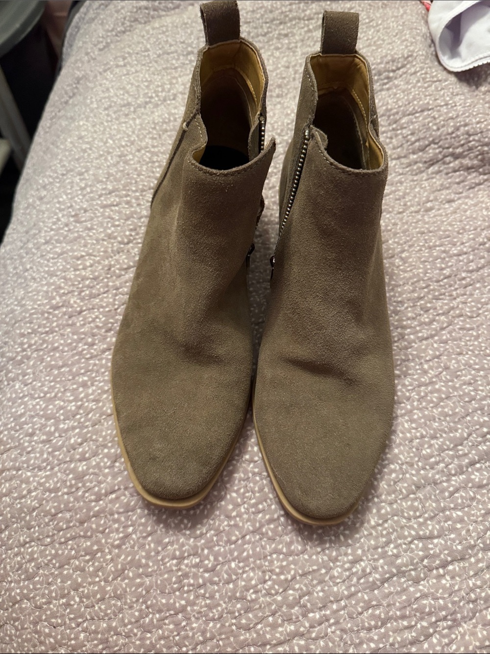 Dolce Vita Taupe Suede Side-Zip Ankle Booties